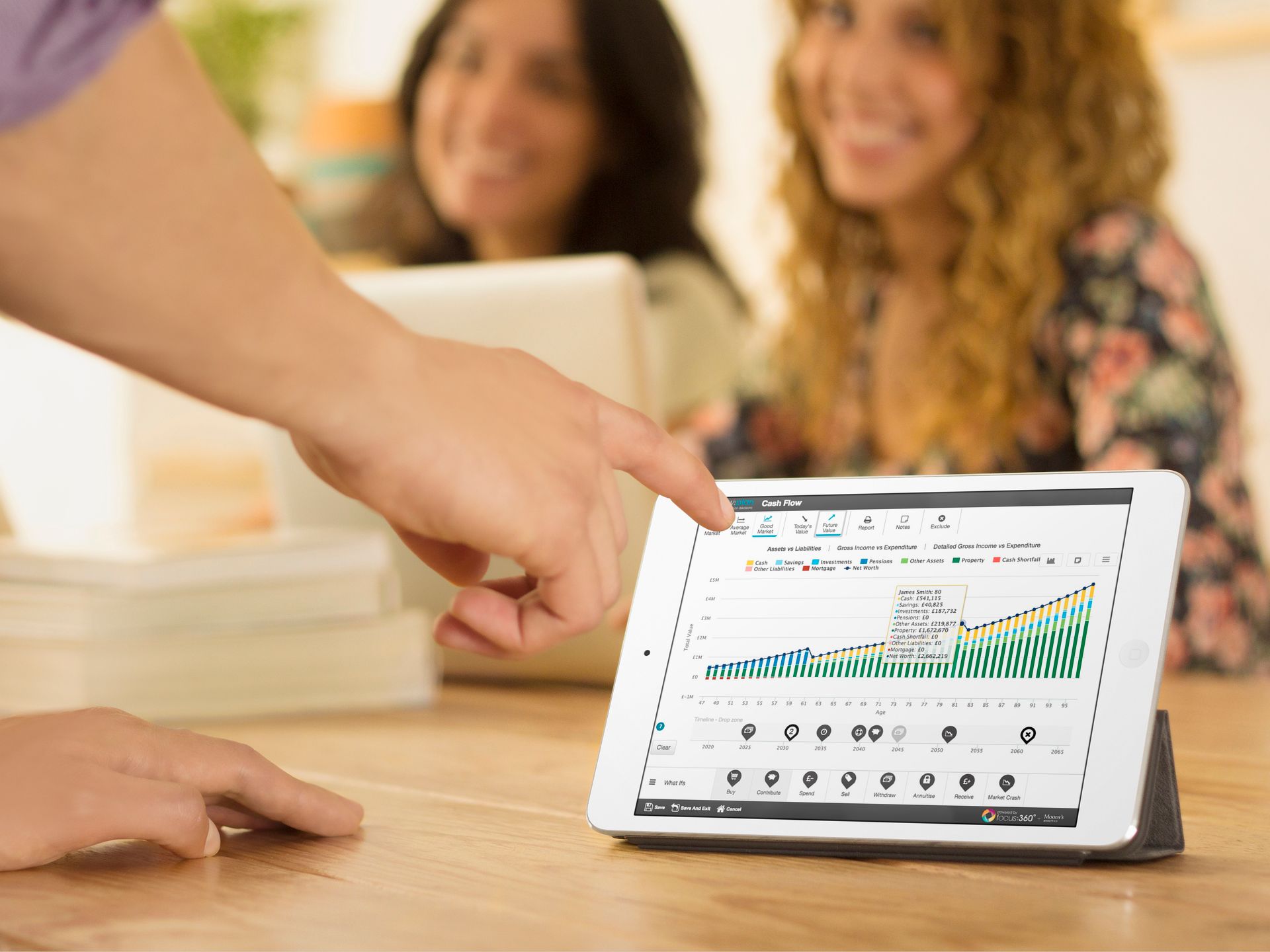 A real cashflow plan on a tablet, shared with clients